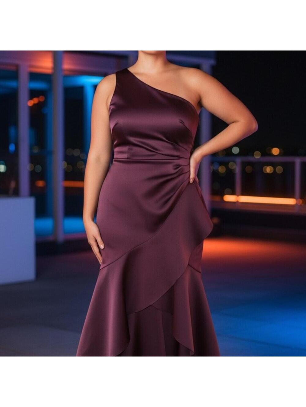 Eliza J One Shoulder Plum Mermaid Midi Dress 12
